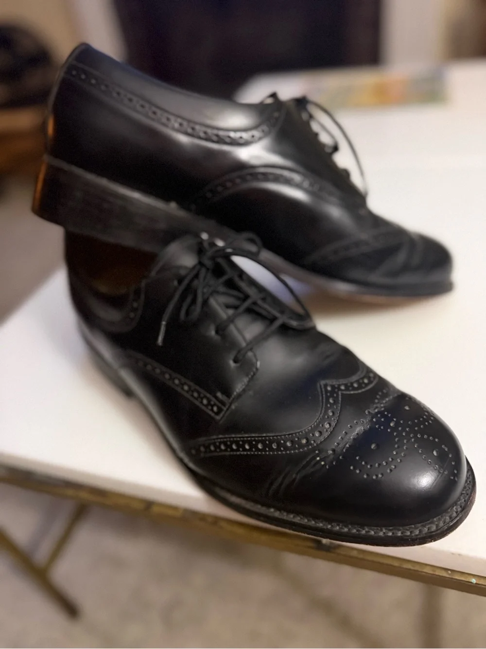 Men's Black Leather Wingtip Derby Shoes